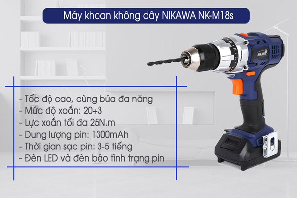 Máy khoan không dây Nikawa NK-M18S chắc chắn, tiện nghi