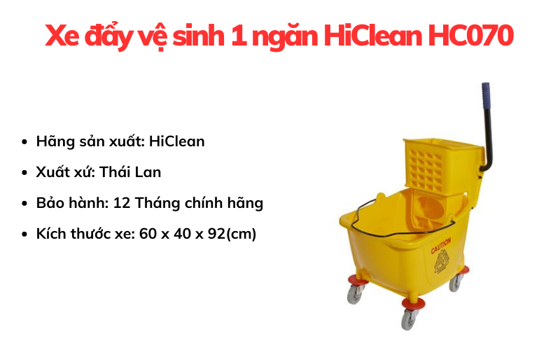 Xe đẩy vệ sinh 1 ngăn HiClean HC070