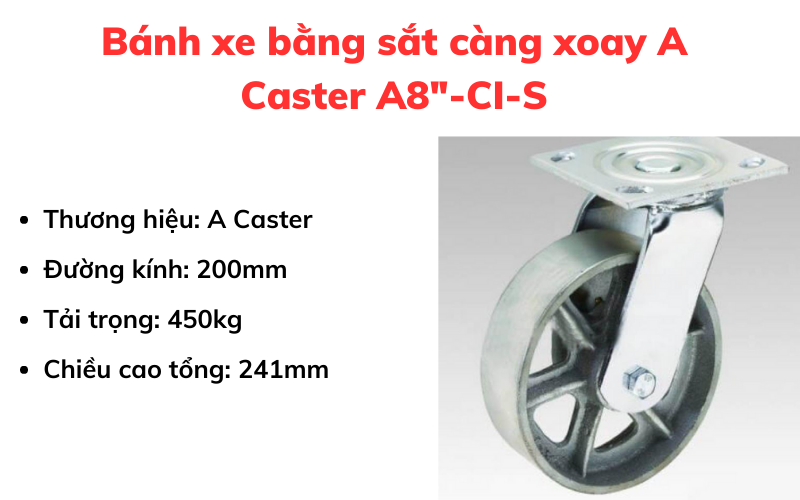 Bánh xe bằng sắt càng xoay A Caster A8'-CI-S