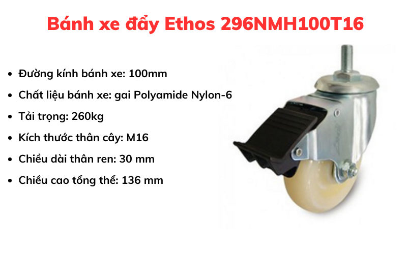 Bánh xe đẩy Ethos 296NMH100T16
