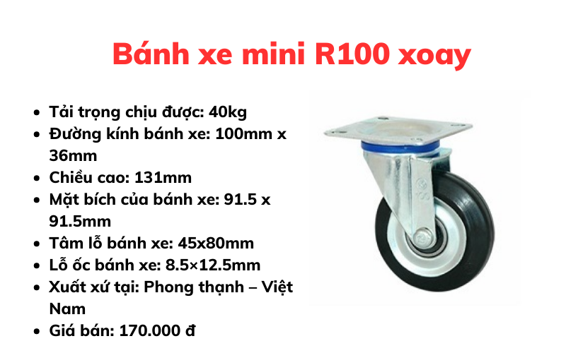 Bánh xe mini R100 xoay