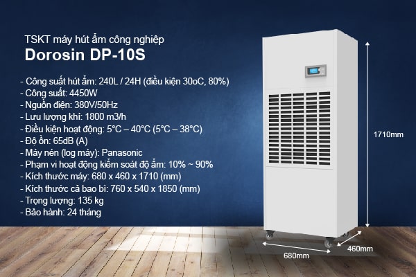 thông số kỹ thuật máy hút ẩm công nghiệp dorosin DP-10s