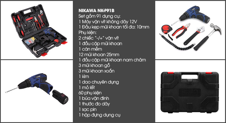 Bộ khoan vặn vít không dây Nikawa NK-F91B