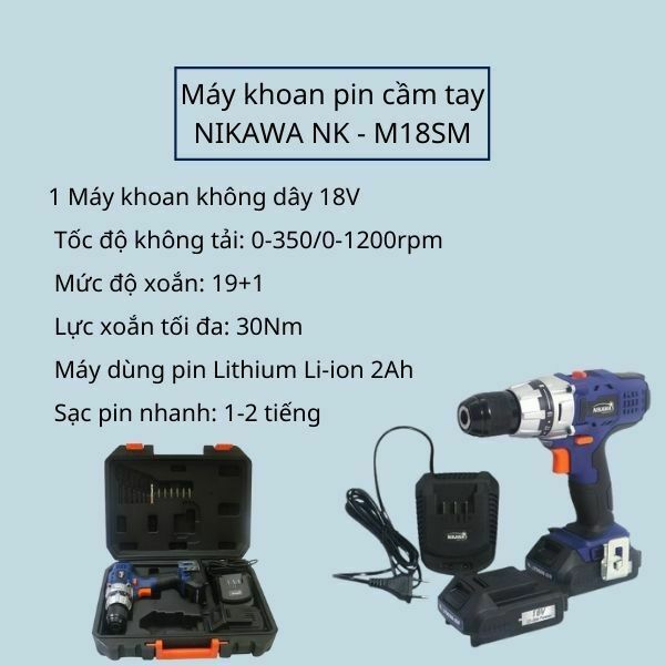 Thông số kỹ thuật máy khoan pin cầm tay Nikawa NK-M18SM