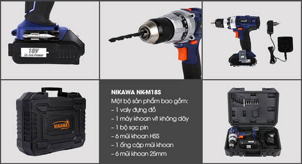 Bộ máy khoan không dây Nikawa NK-M18S thích hợp sửa chữa cho mọi gia đình