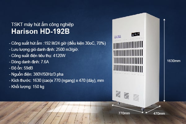 thông số kỹ thuật máy hút ẩm công nghiệp harison-hd-192b