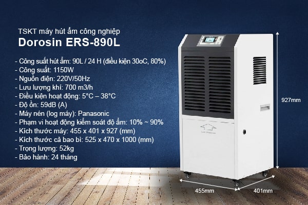 thông số kỹ thuật máy hút ẩm công nghiệp dorosin ERS-890L