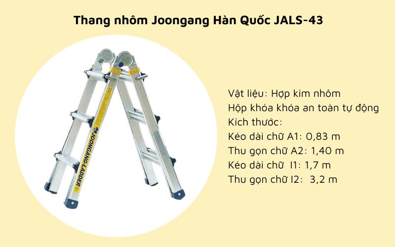 Thang nhôm gấp chữ A Joongang Hàn Quốc JALS-43 3 bậc