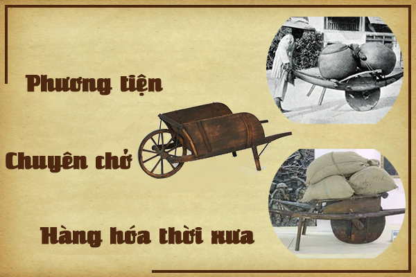 Xe đẩy hàng bằng gỗ để vận chuyển thời xưa