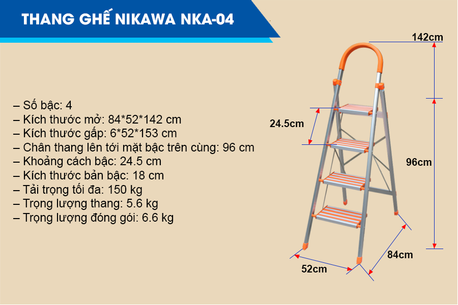 Thang nhôm ghế Nikawa NKA-04 thiết kế gọn nhẹ, dễ sử dụng