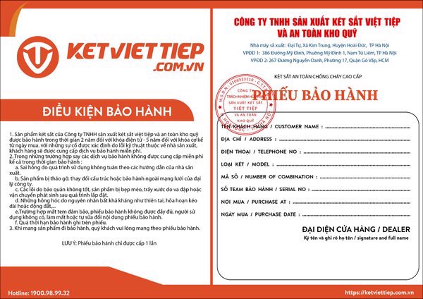 Kiểm tra thông tin két sắt Việt Tiệp trên phiếu bảo hành