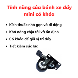 Bánh xe đẩy mini có khóa tiện dụng với tính năng khóa an toàn