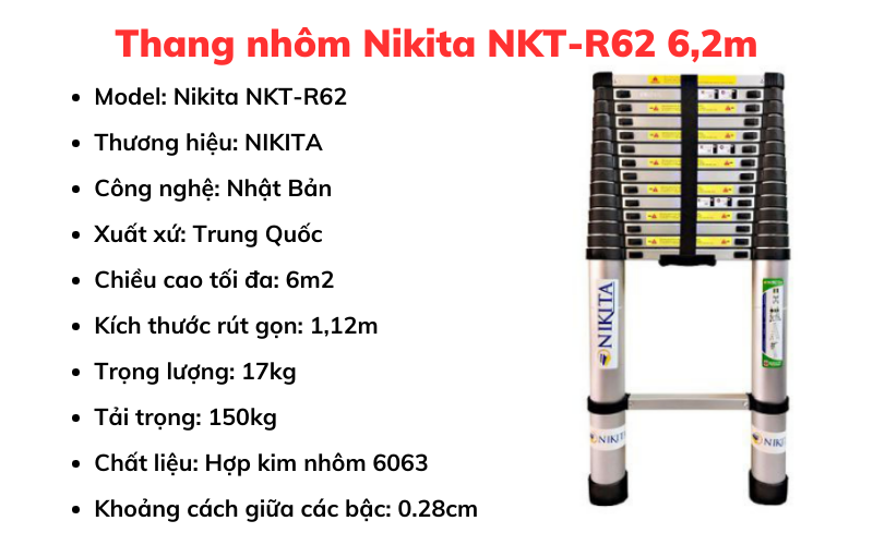 Thang nhôm Nikita NKT-R62 6,2m