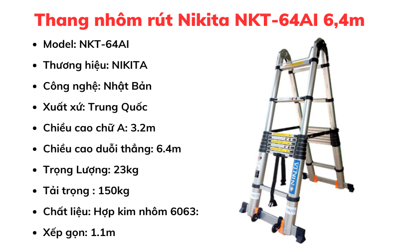 Thang nhôm rút Nikita NKT-64AI 6,4m