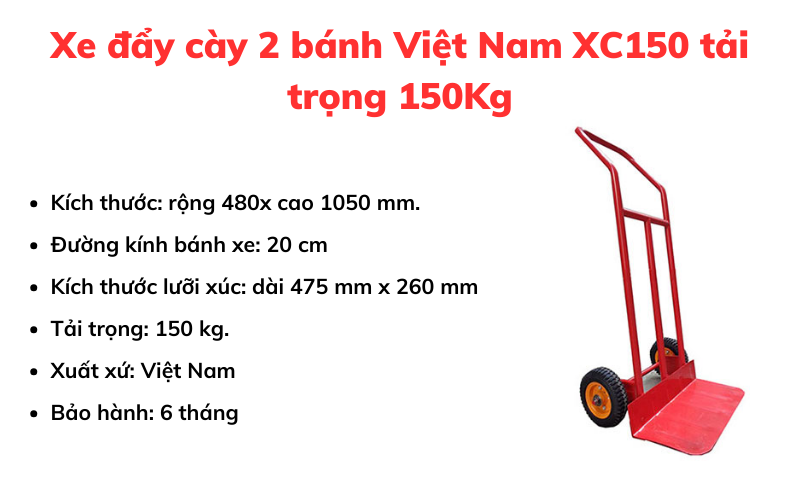 Xe đẩy cày 2 bánh Việt Nam XC150 tải trọng 150Kg