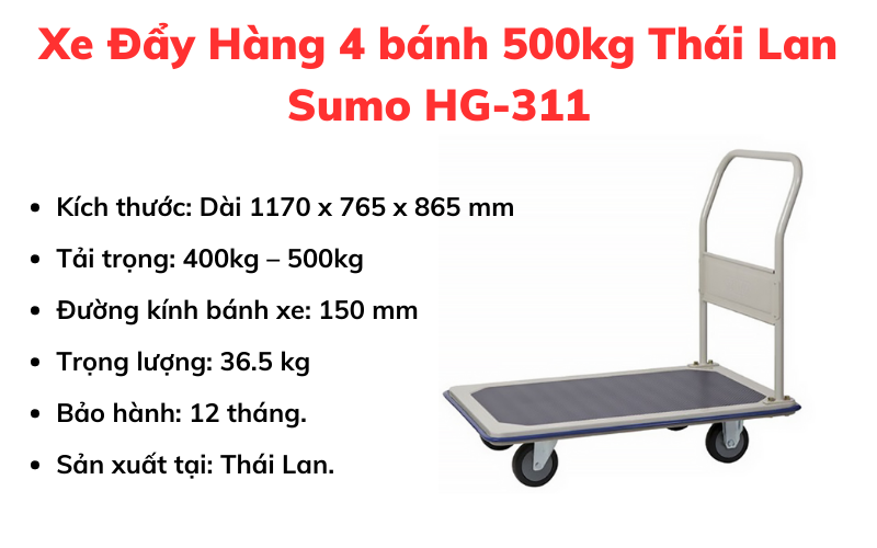 Xe Đẩy Hàng 4 bánh 500kg Thái Lan Sumo HG-311 