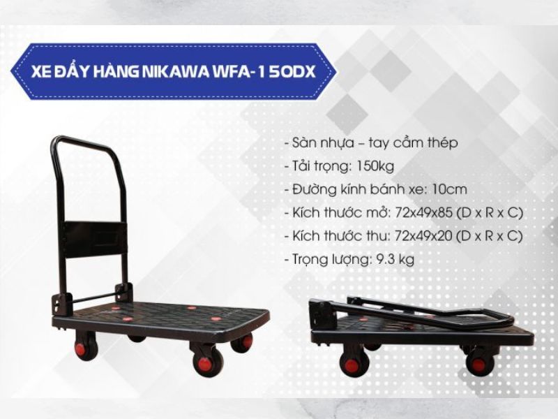 Xe đẩy hàng 4 bánh sàn nhựa Nikawa WFA-150DX 150KG