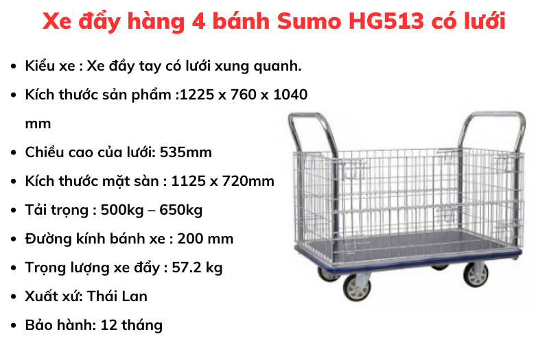Xe đẩy hàng 4 bánh Sumo HG513 có lưới
