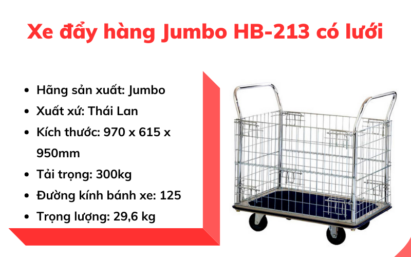 Xe đẩy hàng Jumbo HB-213 có lưới 