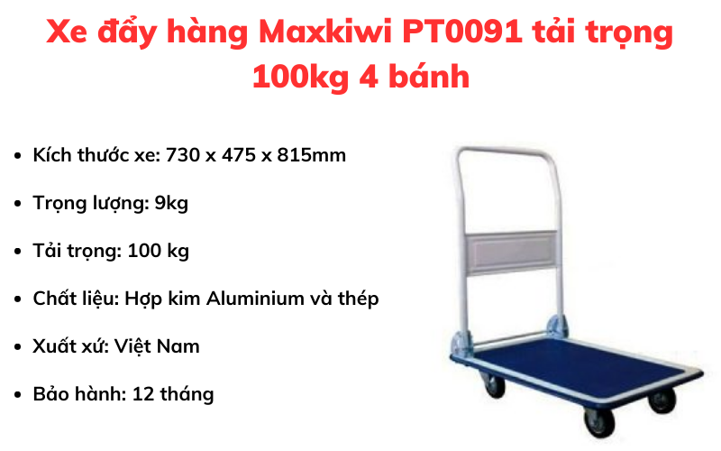 Xe đẩy hàng Maxkiwi PT0091 tải trọng 100kg 4 bánh